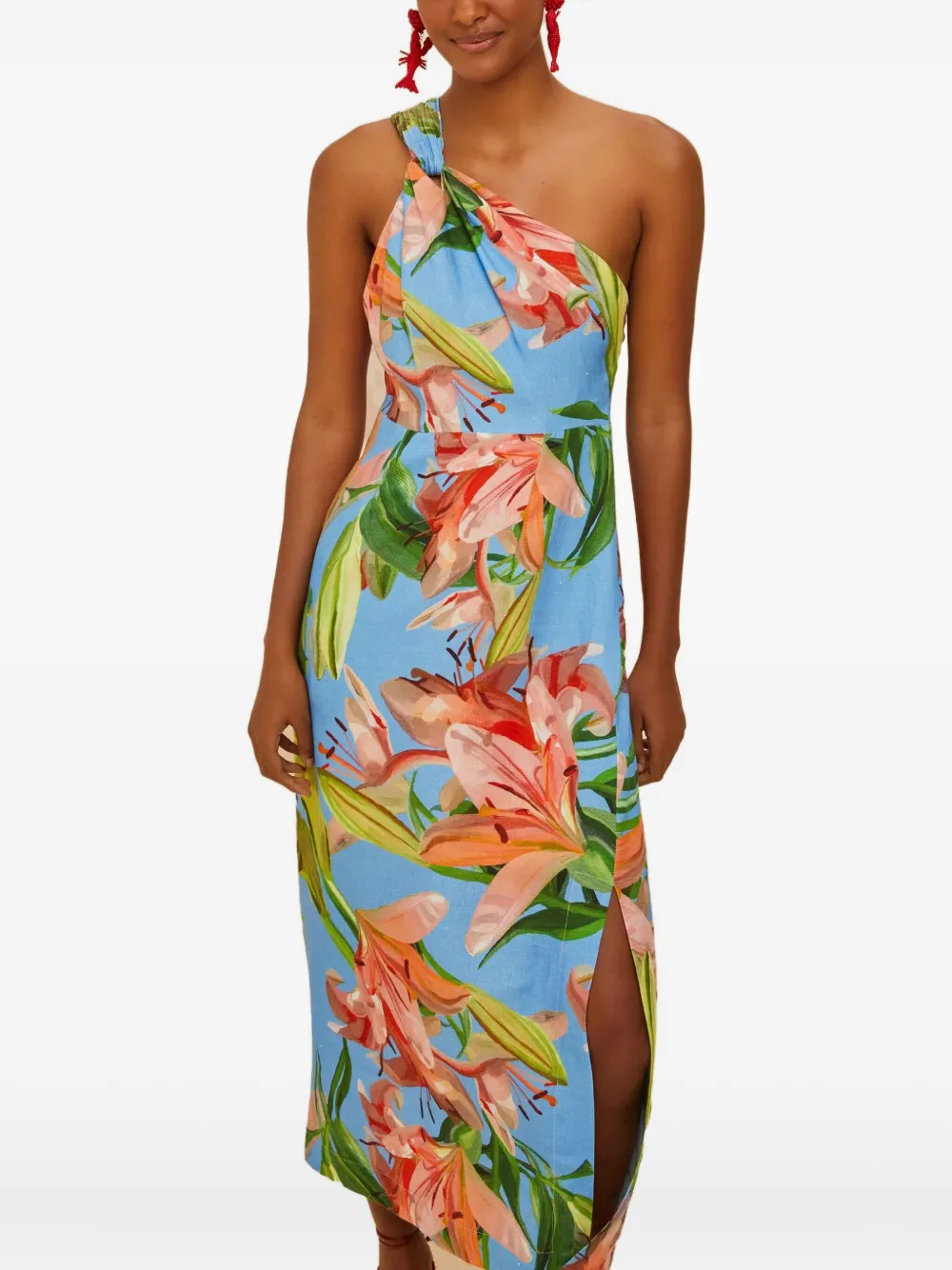 FARM Rio Midi-jurk met bloemenprint Blauw