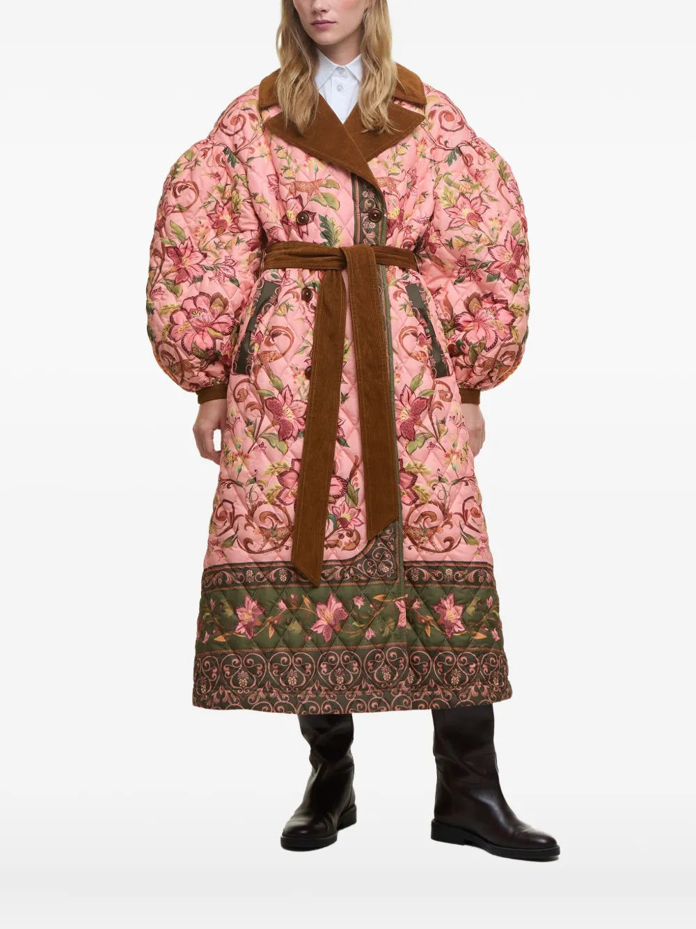 FARM Rio x Barbour Cami floral quilted belted coat - Rosa