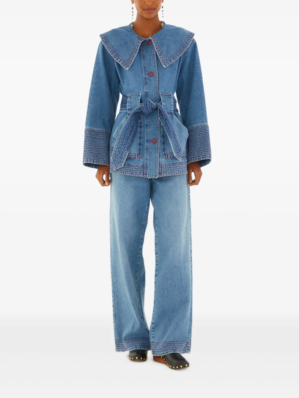 FARM Rio Jack met ceintuur en kraag Blauw