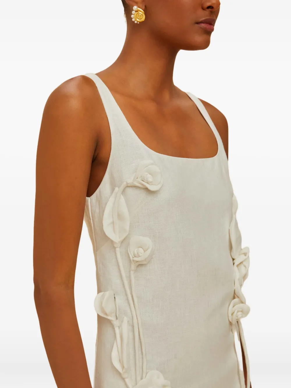 Farm Rio Off-white Sleeveless Euroflax Premium Linen Mini Dress