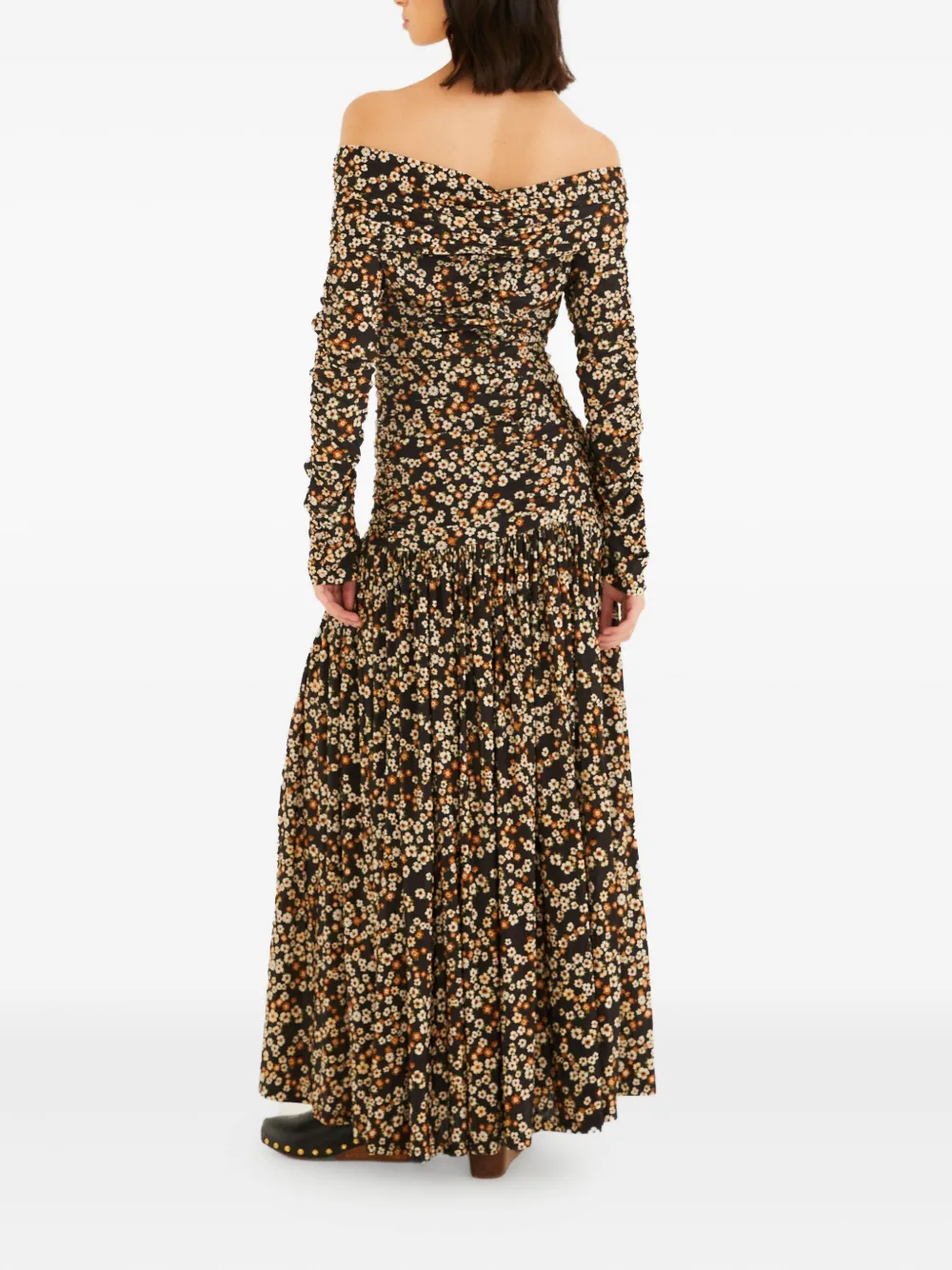 FARM Rio Off-shoulder maxi-jurk met bloemenprint - Zwart