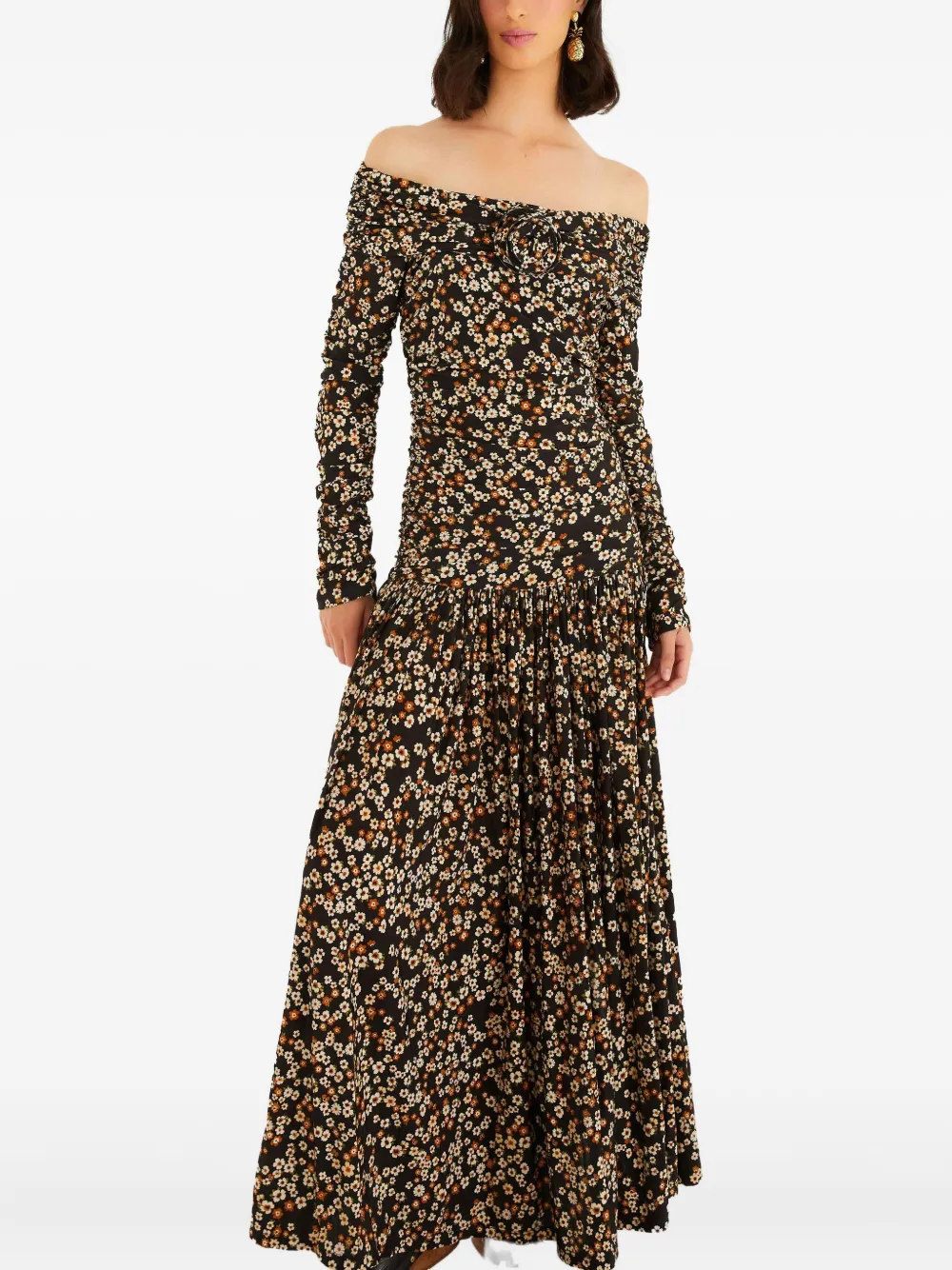 FARM Rio off-shoulder floral-pattern maxi dress - Nero