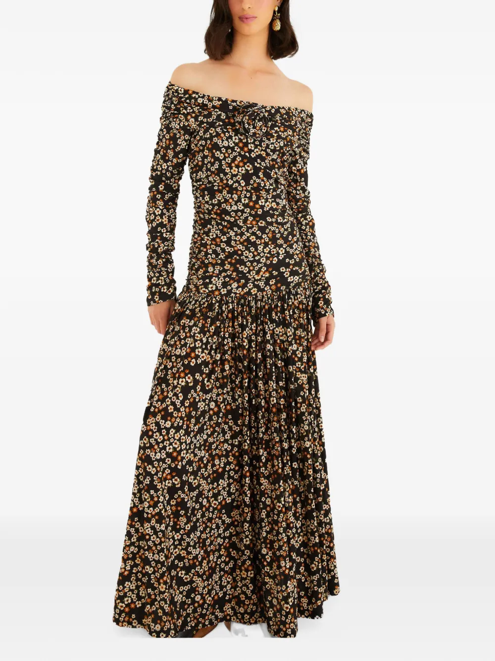 FARM Rio off-shoulder floral-pattern maxi dress - Nero