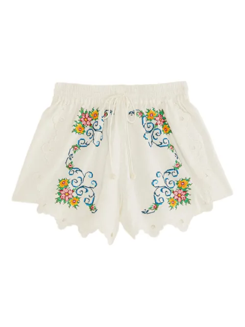 FARM Rio floral-embroidered scalloped shorts
