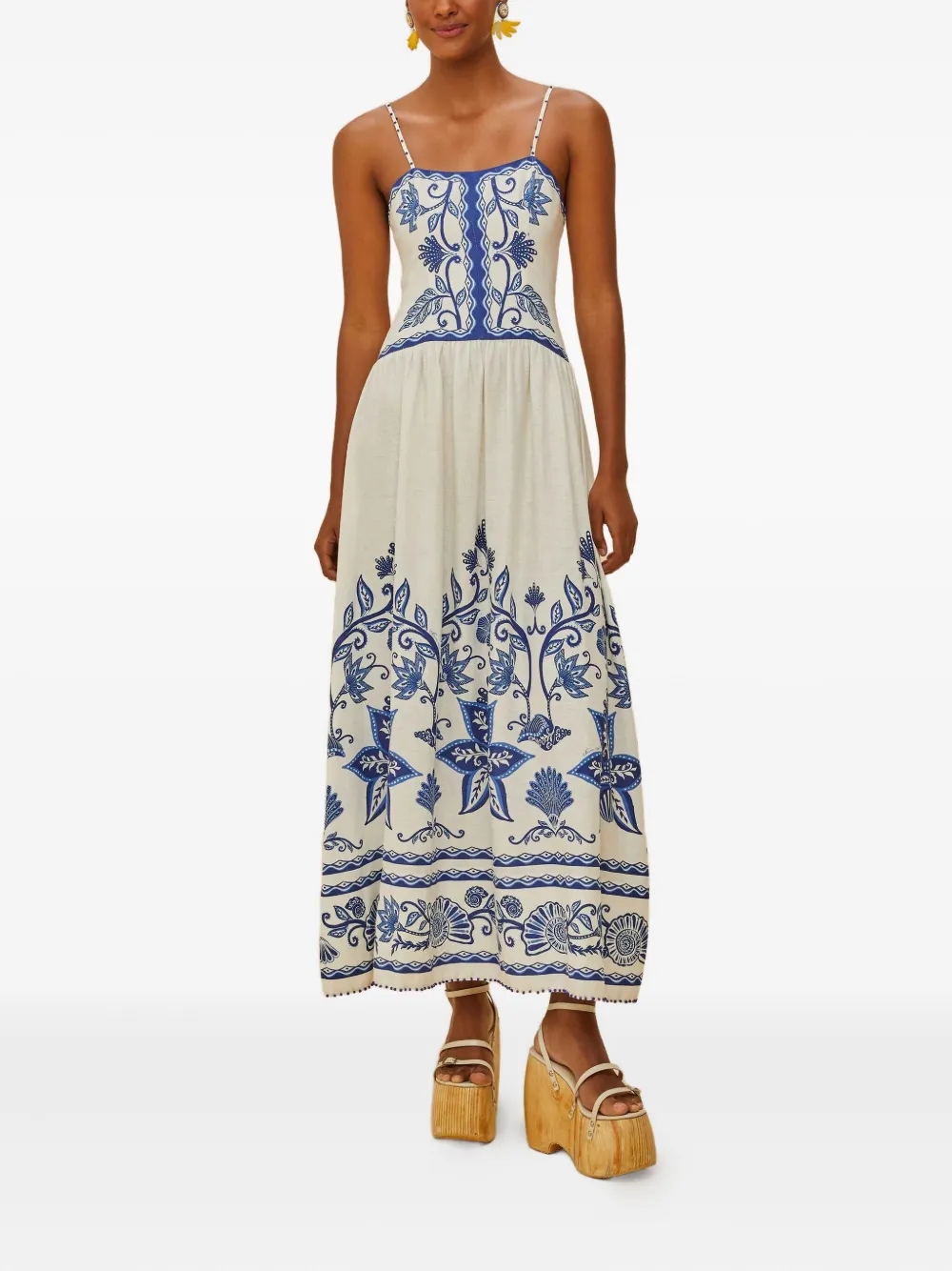 FARM Rio shell garden print midi dress - Beige
