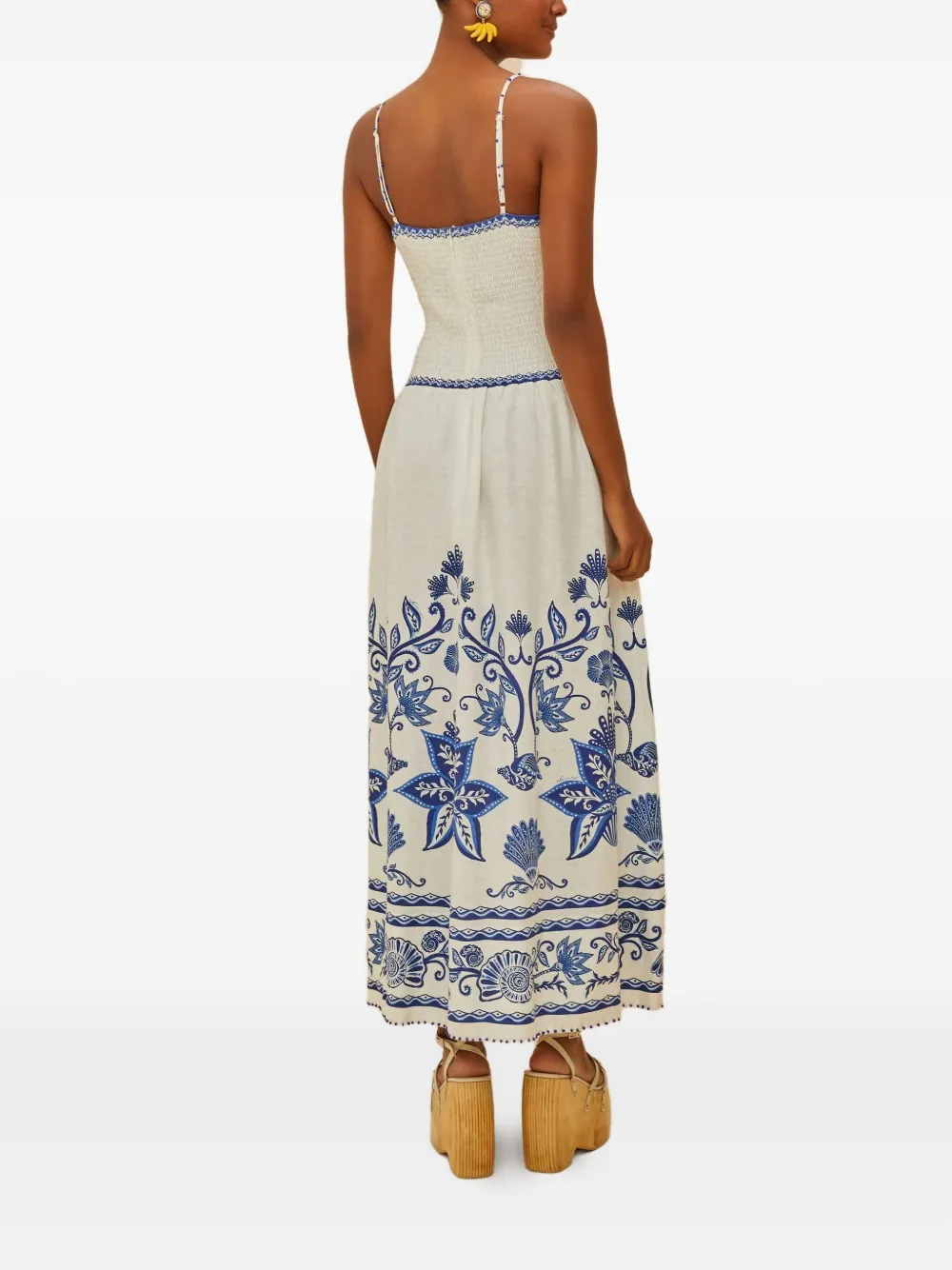 Farm Rio Shell Garden Print Midi Dress In Neutral