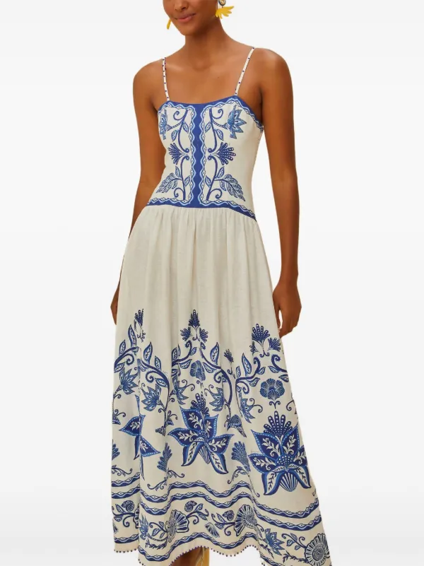 Farm Rio Shell Garden Print Midi Dress - Neutrals Farm Rio Shell Garden Print Midi Dress - Neutrals