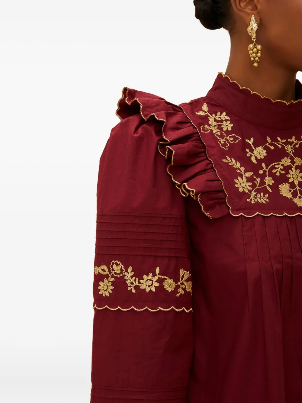 FARM Rio Top met ruches en borduurwerk Rood