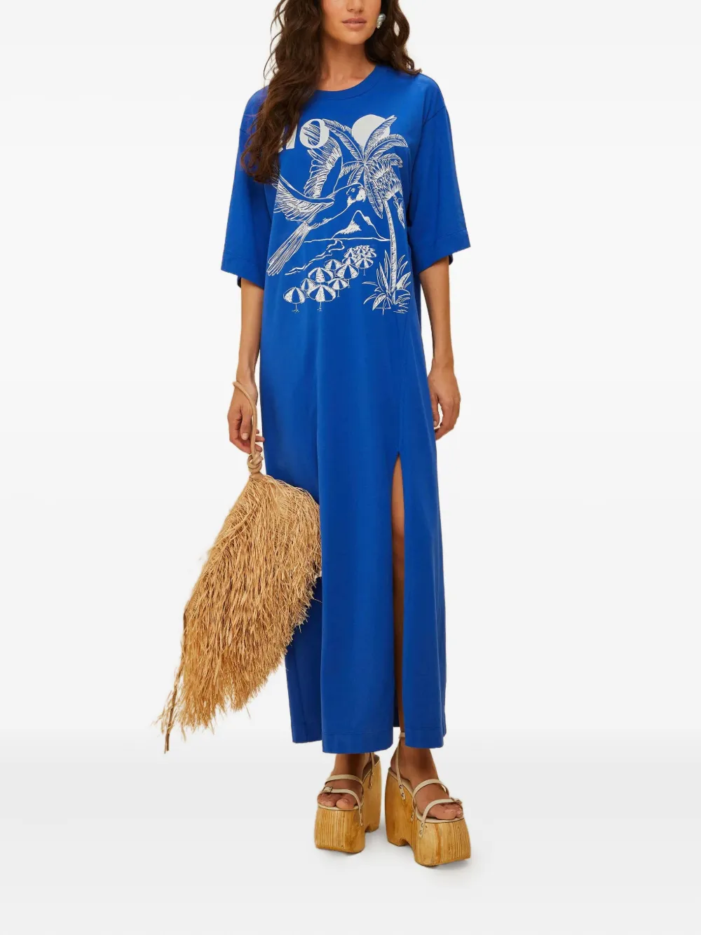 FARM Rio Maxi-jurk met grafische split - Blauw
