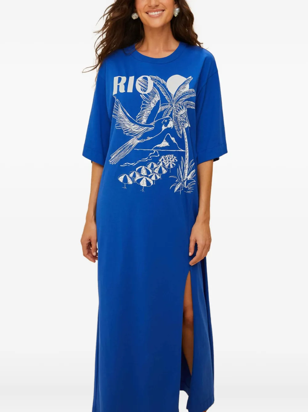 FARM Rio Maxi-jurk met grafische split Blauw