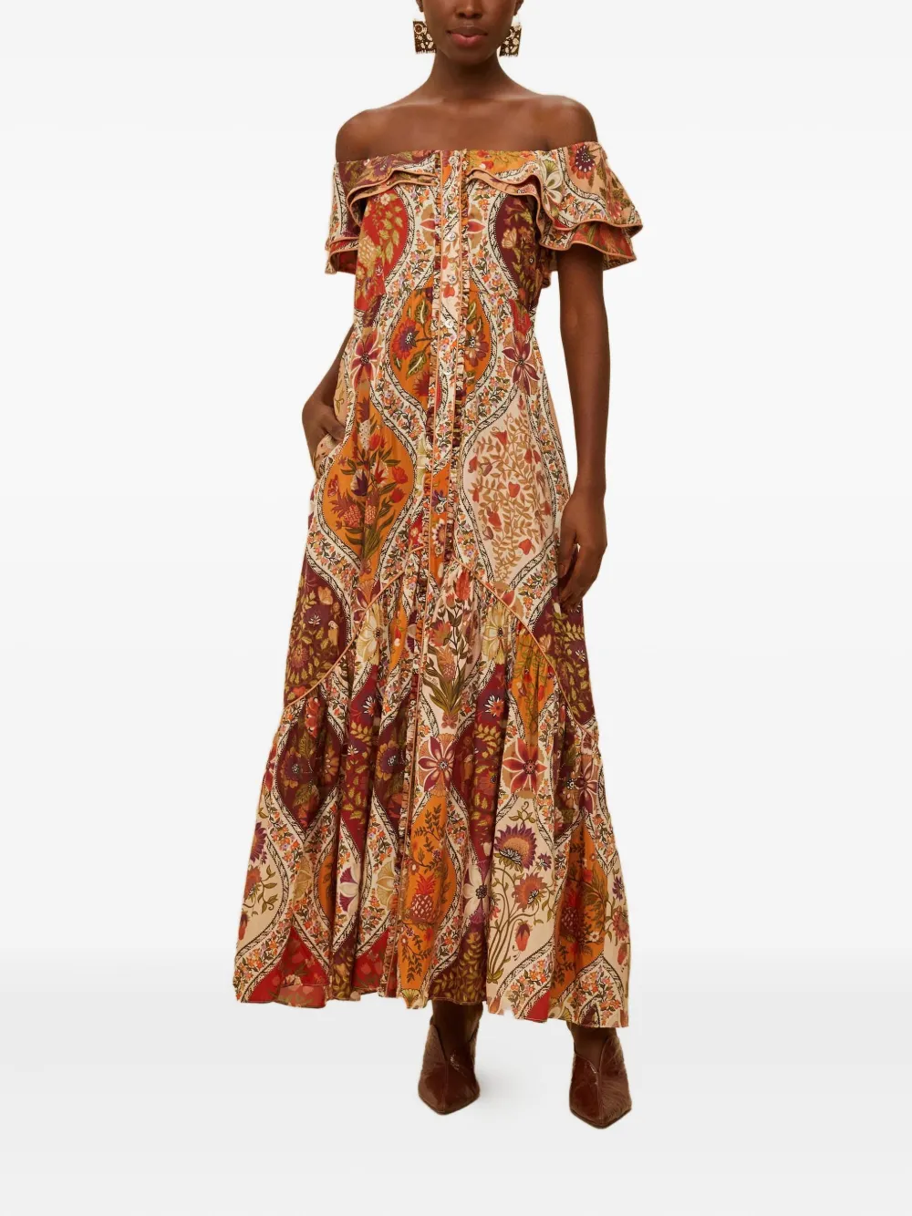 FARM Rio ruffled floral maxi dress - Oranje