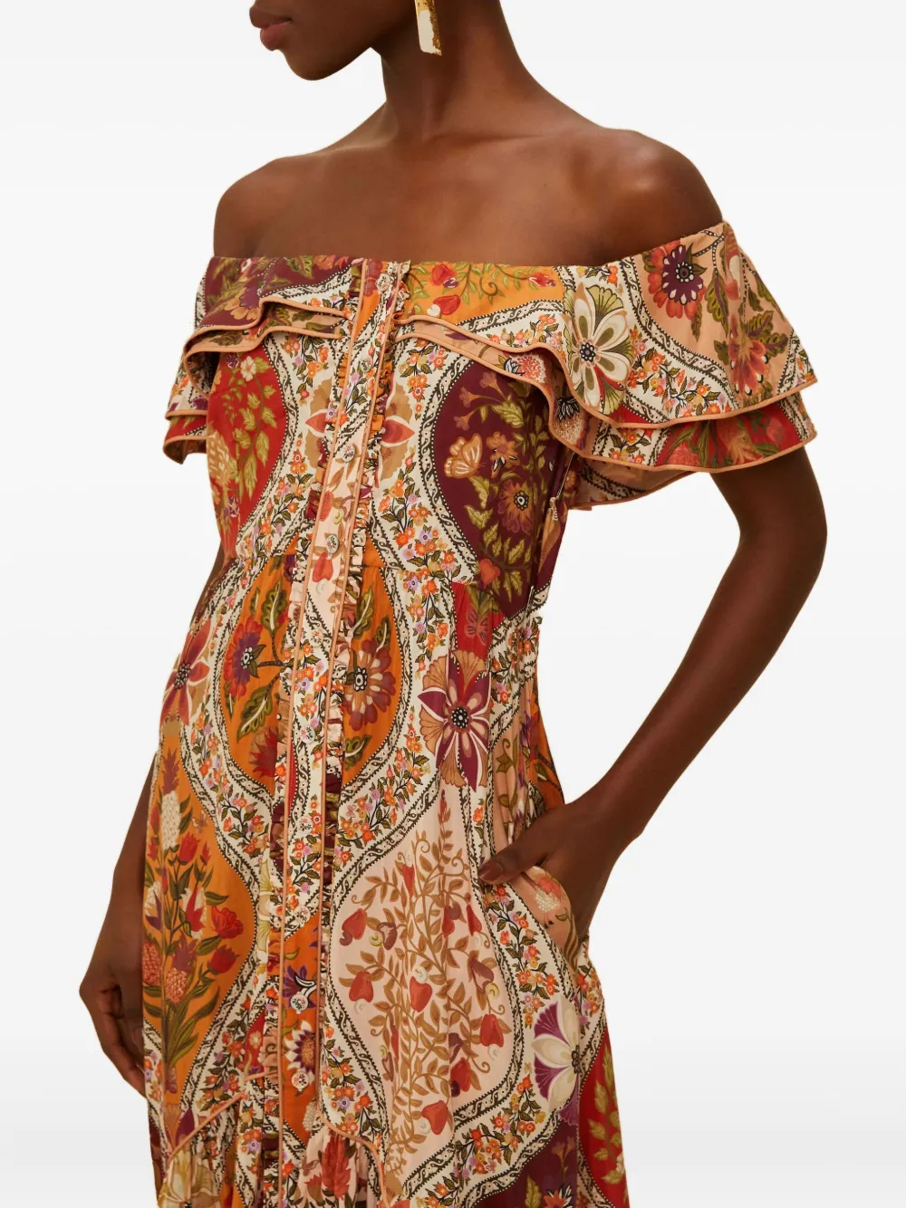 FARM Rio ruffled floral maxi dress - Arancione