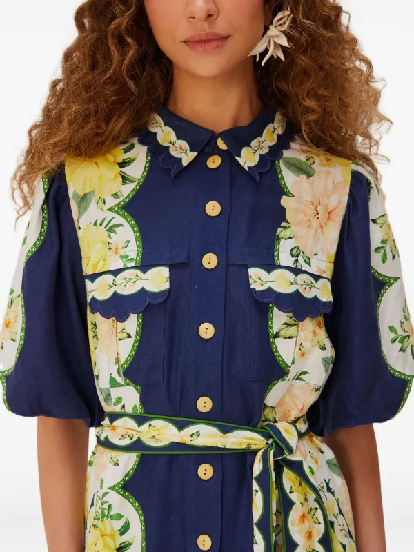farm rio scalloped shirt dress Farm Rio x Anthropologie Scalloped Halter Linen Blend Dress