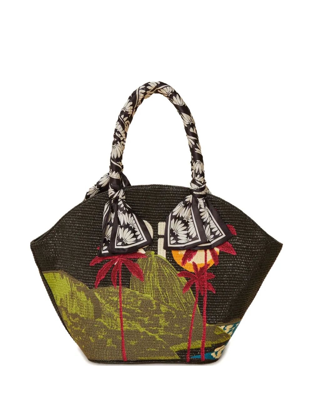 FARM Rio floral-embroidered tote bag - Nero