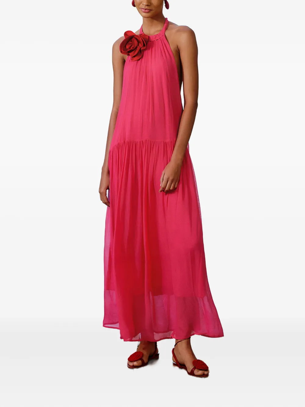 FARM Rio halterneck floral-detail maxi dress - Rosa