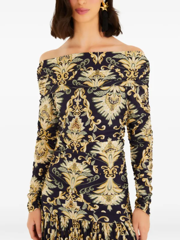 FARM Rio Arabesque off-shoulder Maxi Dress | Black | FARFETCH