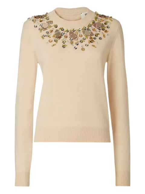 FENDI embellished-neckline  crew-neck wool sweater