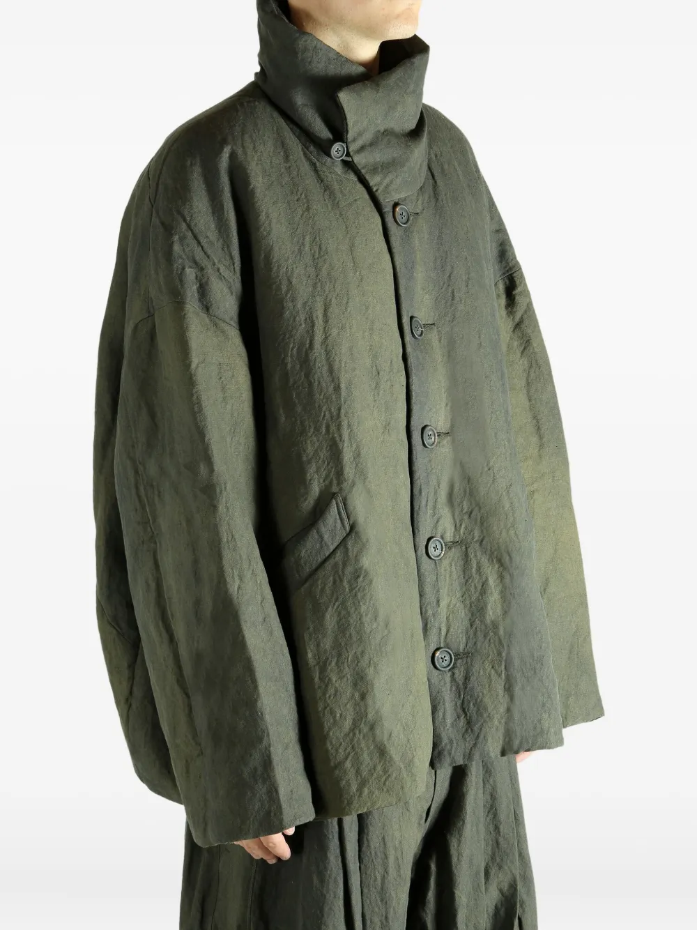 Ziggy Chen Buttoned Funnel-neck Jacket In Green