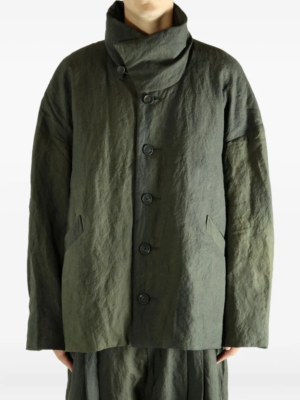Ziggy Chen Buttoned Funnel-neck Jacket In Green