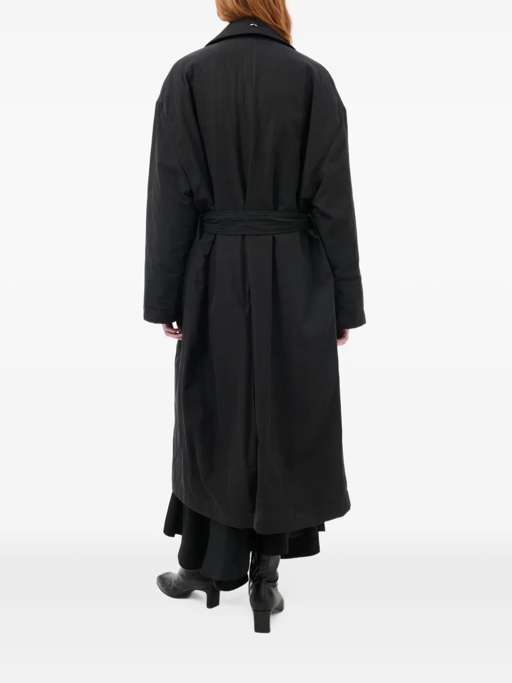 OUR LEGACY Gewatteerde trenchcoat met dubbele rij knopen en ceintuur Zwart