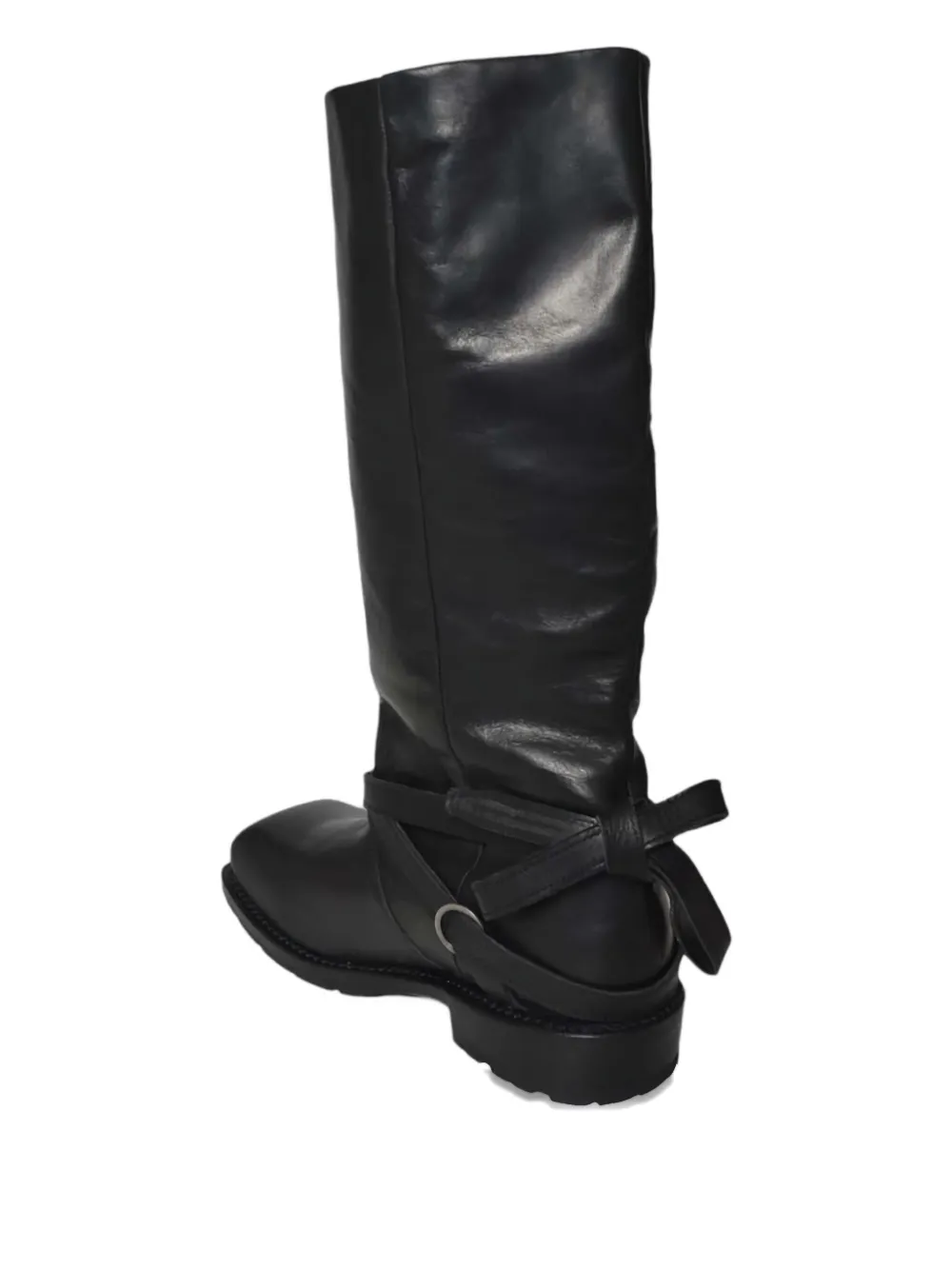 Our Legacy Tall Black Leather Boots With Wrap-around Strap And Metal Ring Detail In Black