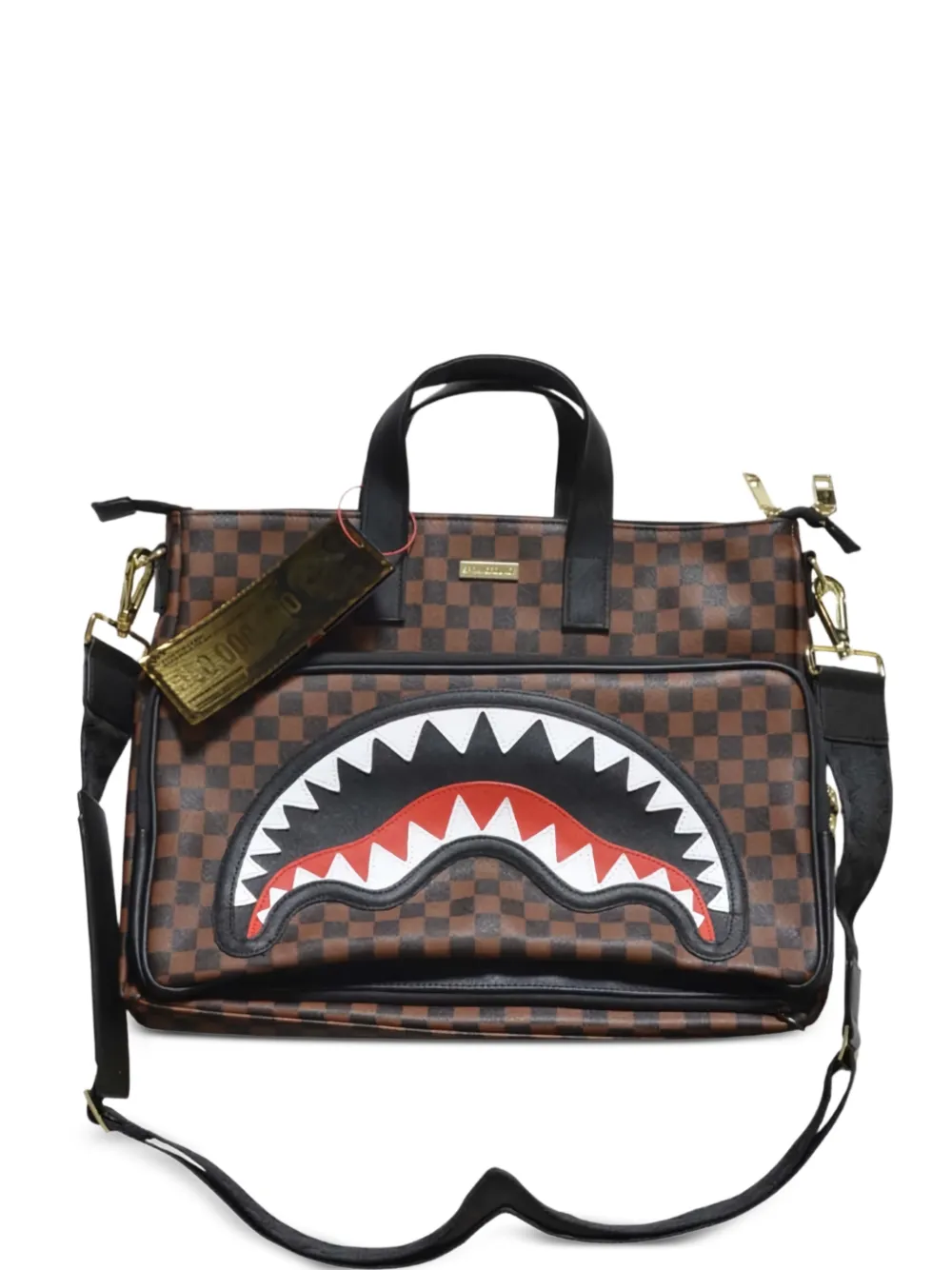 Sprayground checkerboard-patern sawtooth-detail tote bag | Brown | Image 1