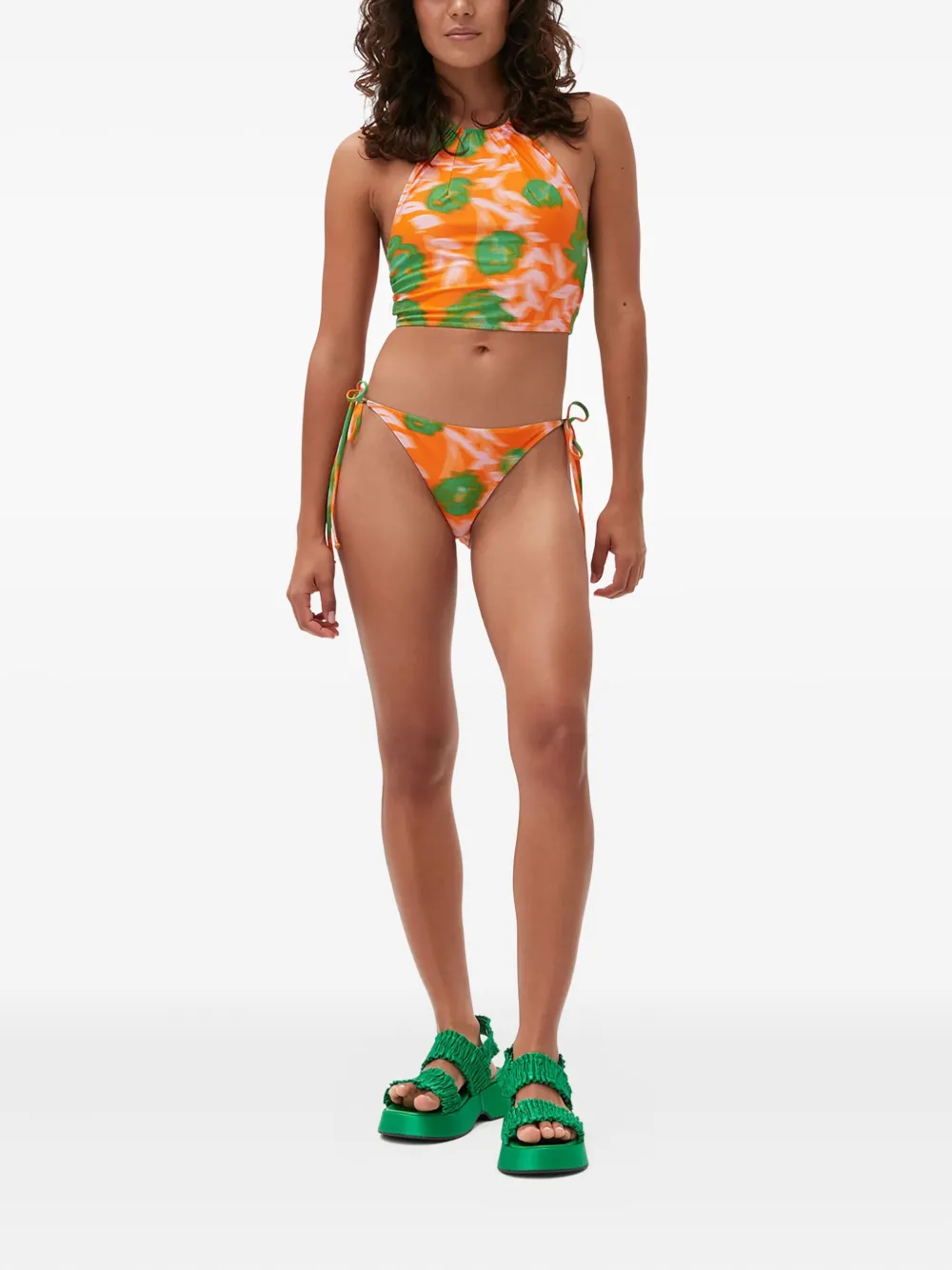 Ganni Tie-side Printed Bottoms In Orange