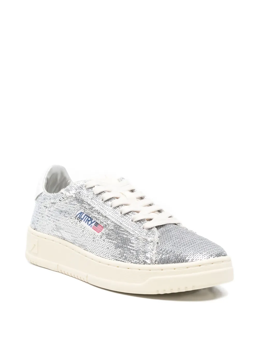Autry Sequined Low Top Sneakers With Fabric Upper In Silver