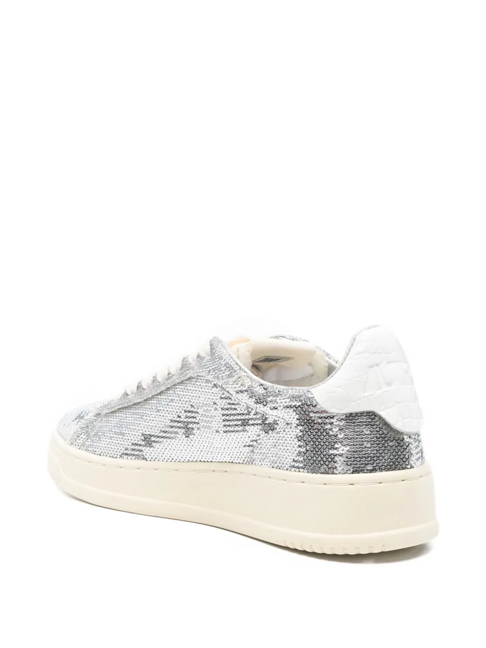 Autry Sequined Low Top Sneakers With Fabric Upper In Silver