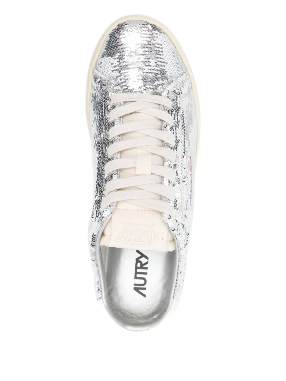 Autry Sequined Low Top Sneakers With Fabric Upper In Silver
