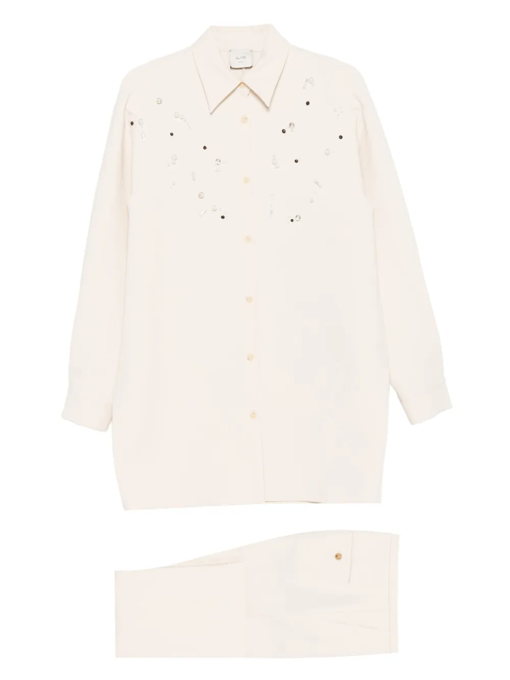 Alysi Pearl-embellished Trousers (set Of Two) In Neutral
