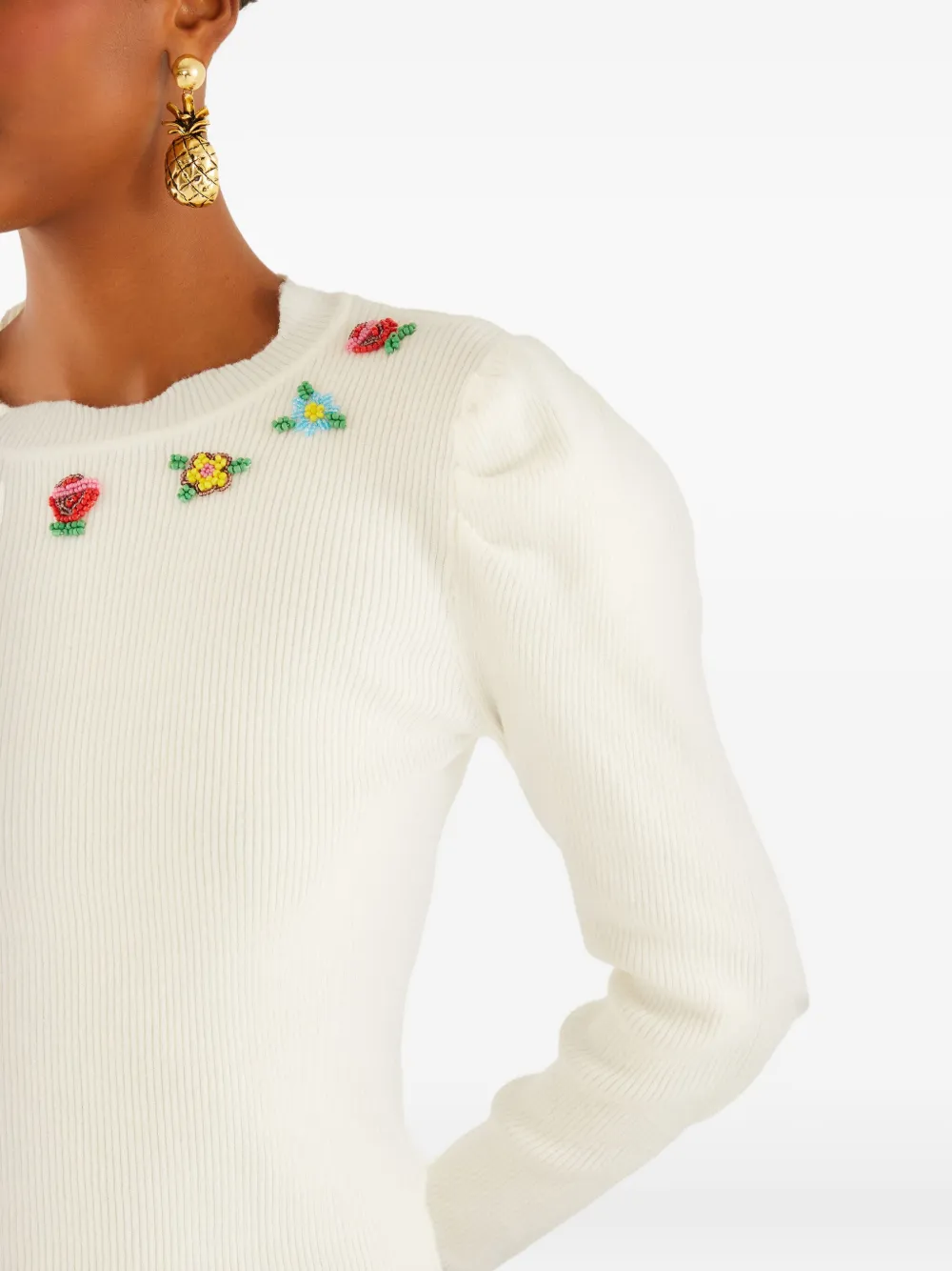 FARM Rio Top met pofmouwen en kralen Wit