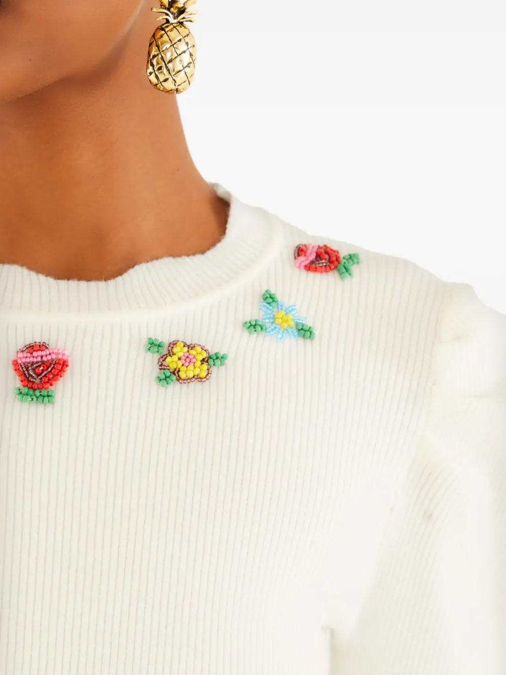 FARM Rio Top met pofmouwen en kralen Wit