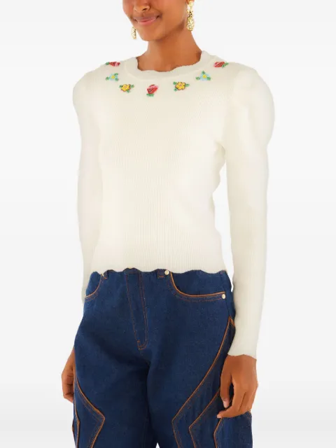 FARM Rio beaded puff-sleeve top