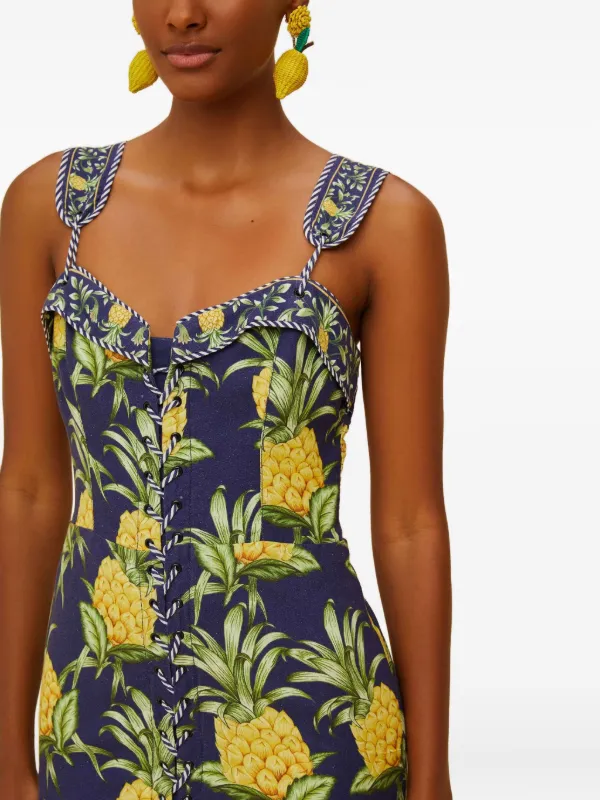 Farm Rio Pineapple-print Mini Dress - Blue Farm Rio Pineapple-print Mini Dress - Blue
