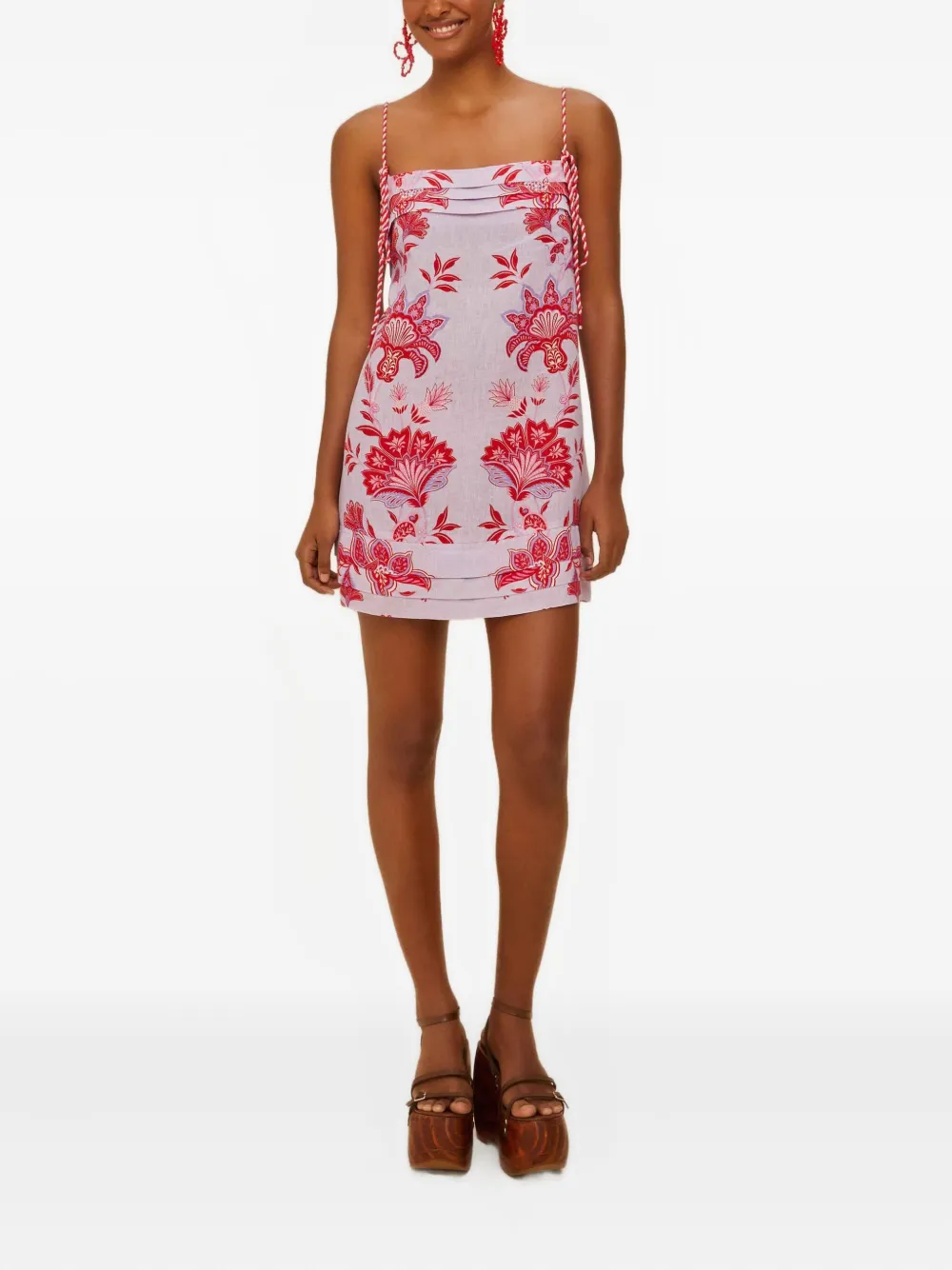 FARM Rio rope strap floral garden mini dress - Paars