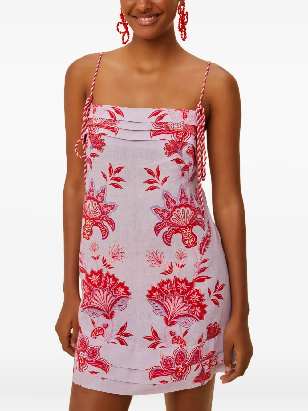 Farm Rio Porcelain Garden Lilac Mini Dress Sleeveless In Purple