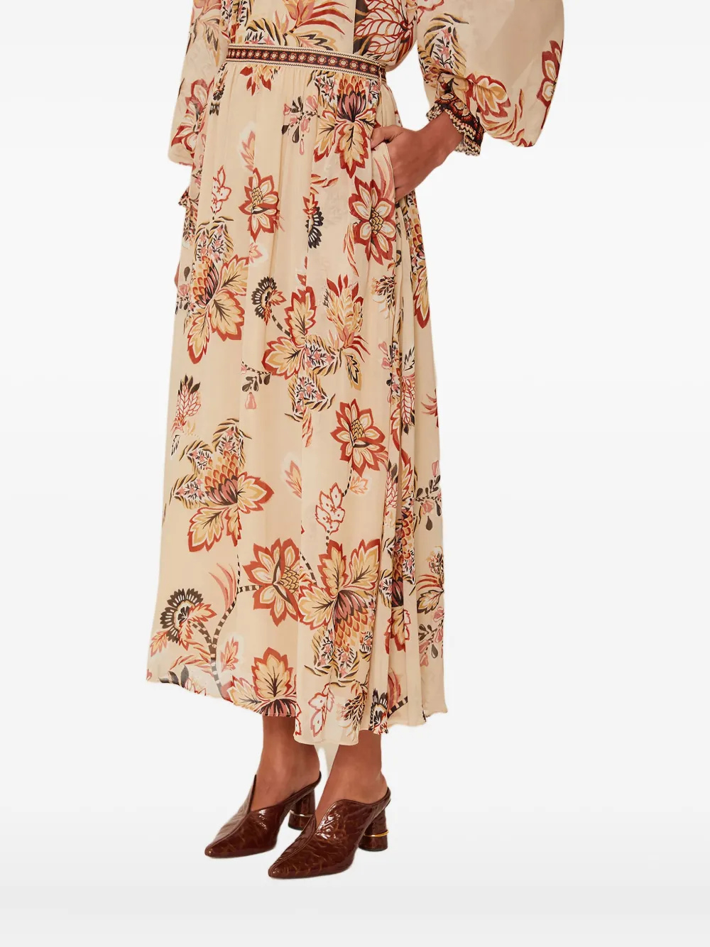 Farm Rio Floral Blouse In Brown