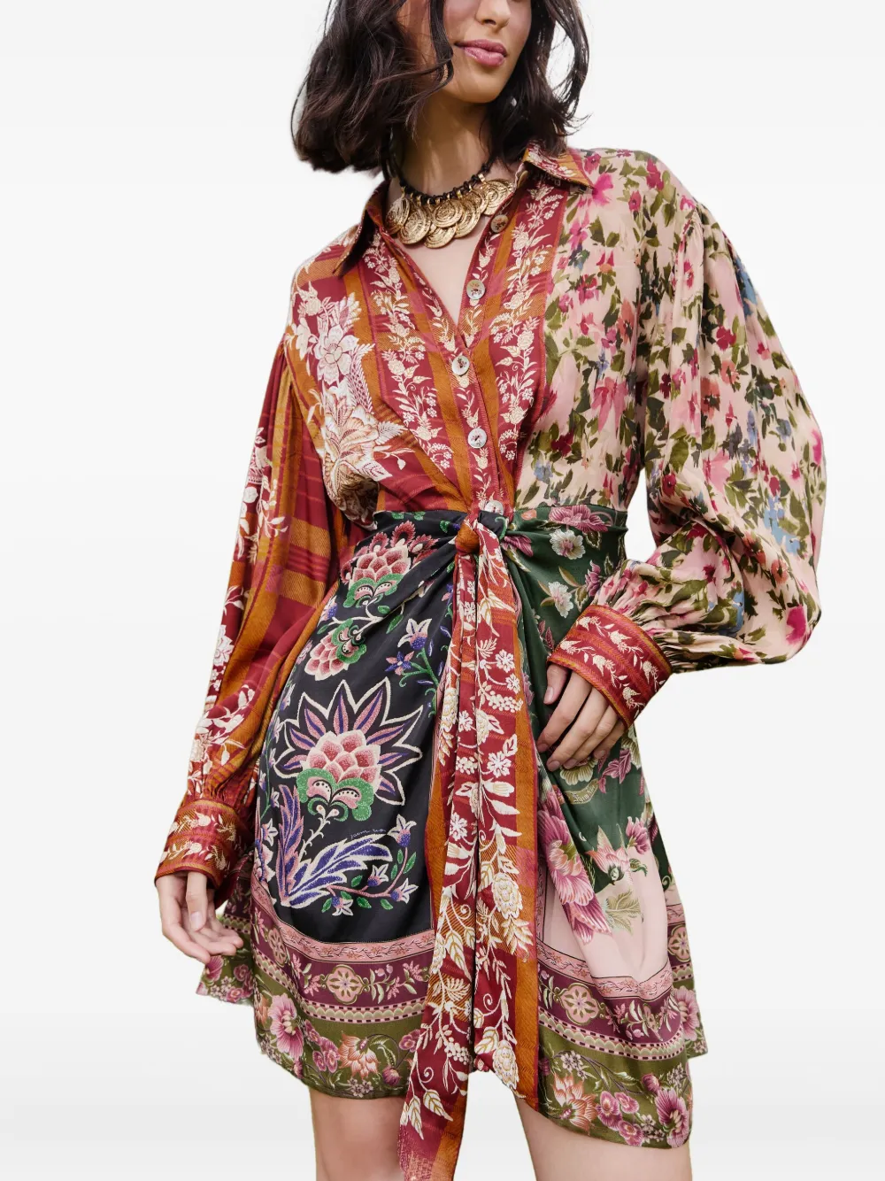 FARM Rio buttoned floral-print mini dress - Rosso