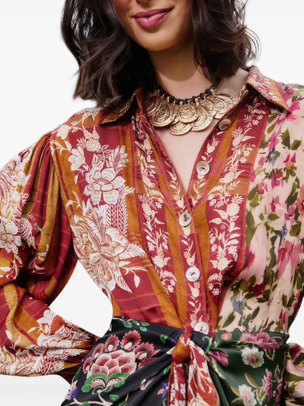 FARM Rio Mini-jurk met bloemenprint en knopen Rood