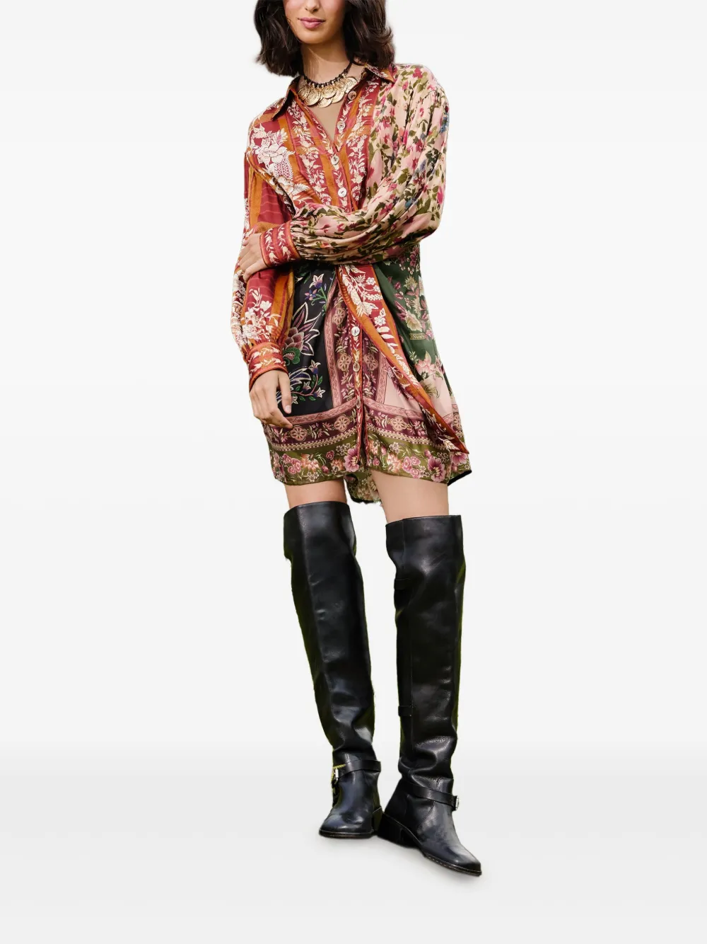 FARM Rio Mini-jurk met bloemenprint en knopen Rood