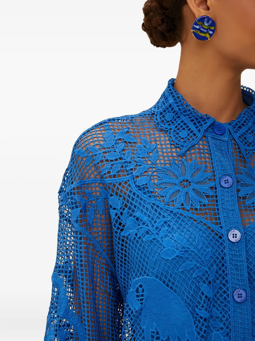 FARM Rio Shirt met bloemenkant Blauw