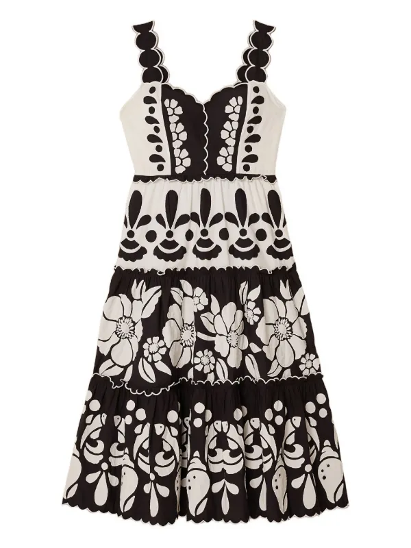 FARM Rio Scalloped Midi Dress | Black | FARFETCH