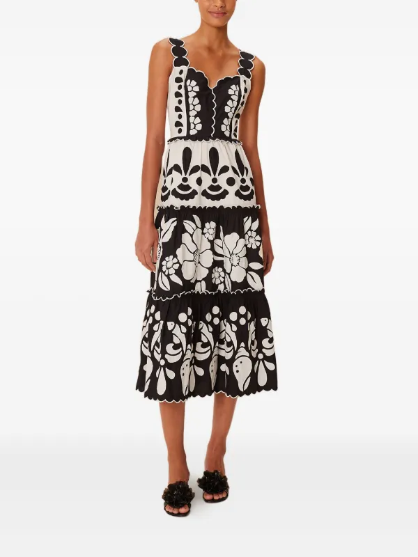 farm rio floral scalloped cotton midi dress FARM RIO Palm Tree scalloped broderie anglaise cotton midi dress