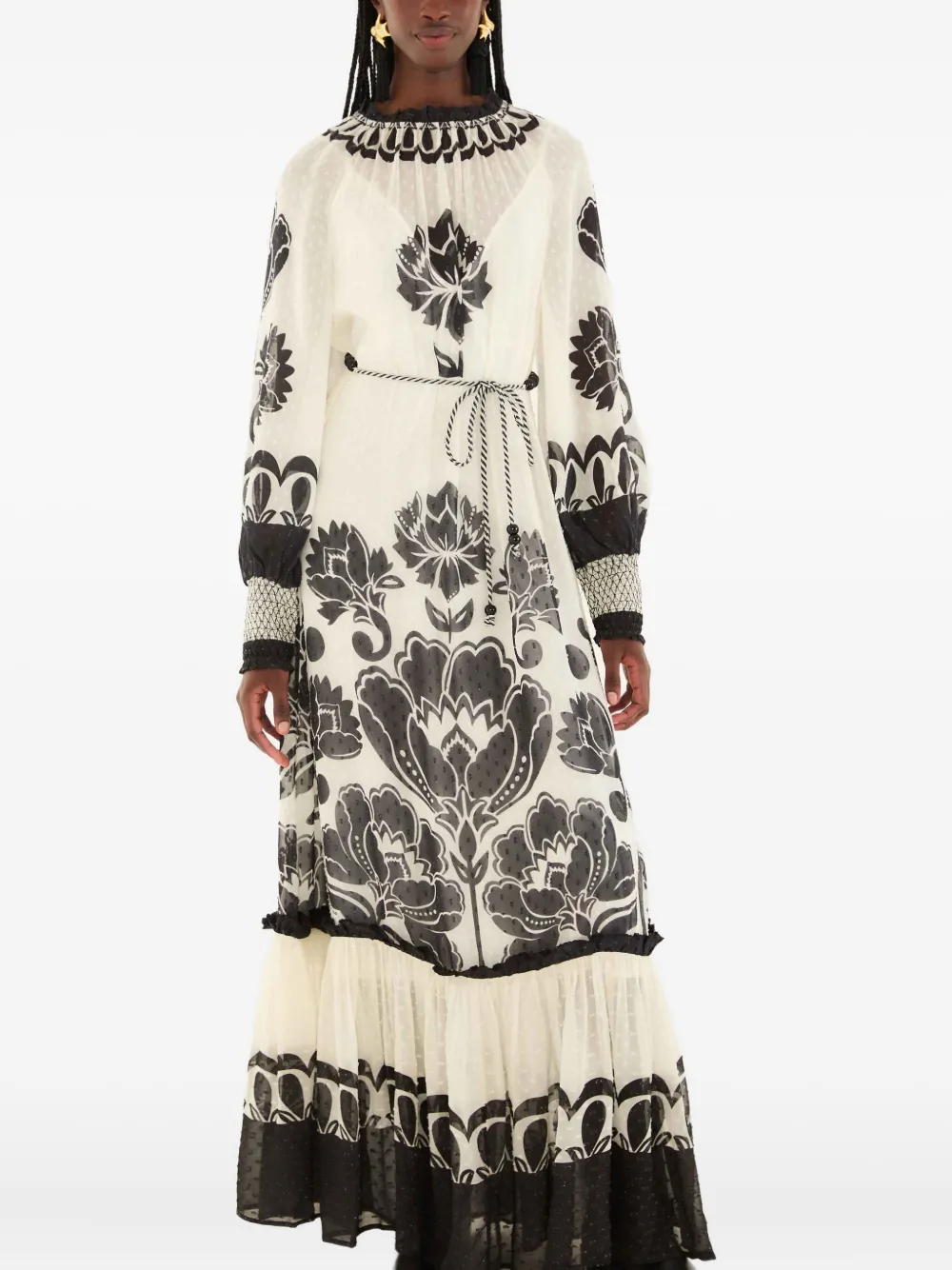 FARM Rio floral arabesque tie maxi dress - Bianco