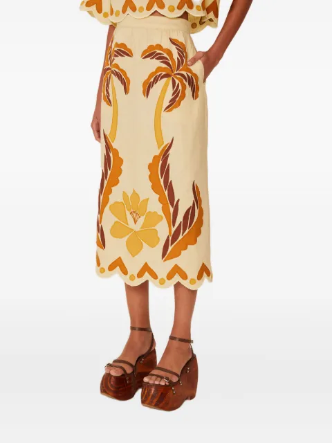 FARM Rio floral palm-tree midi skirt