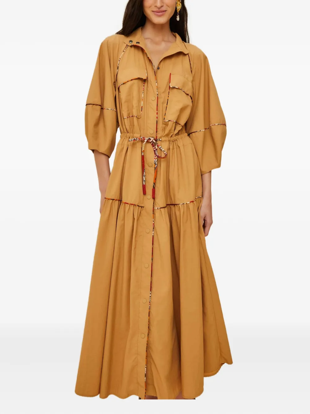 FARM Rio tiered drawstring midi dress - Marrone