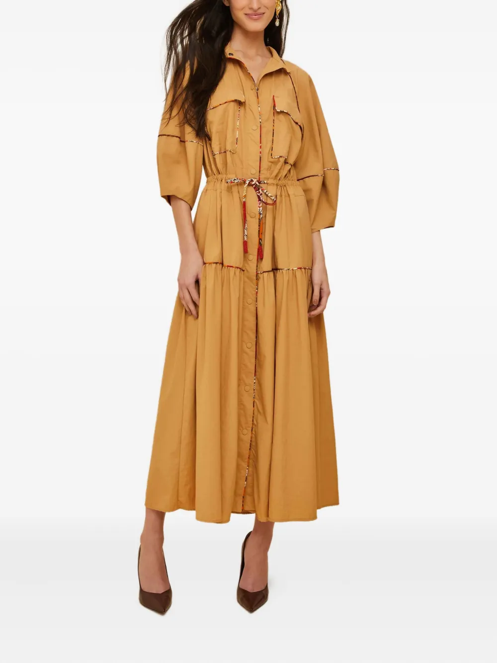FARM Rio tiered drawstring midi dress - Bruin