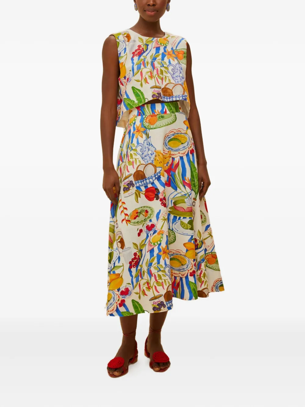 FARM Rio Fresh Table patterned midi skirt - Wit