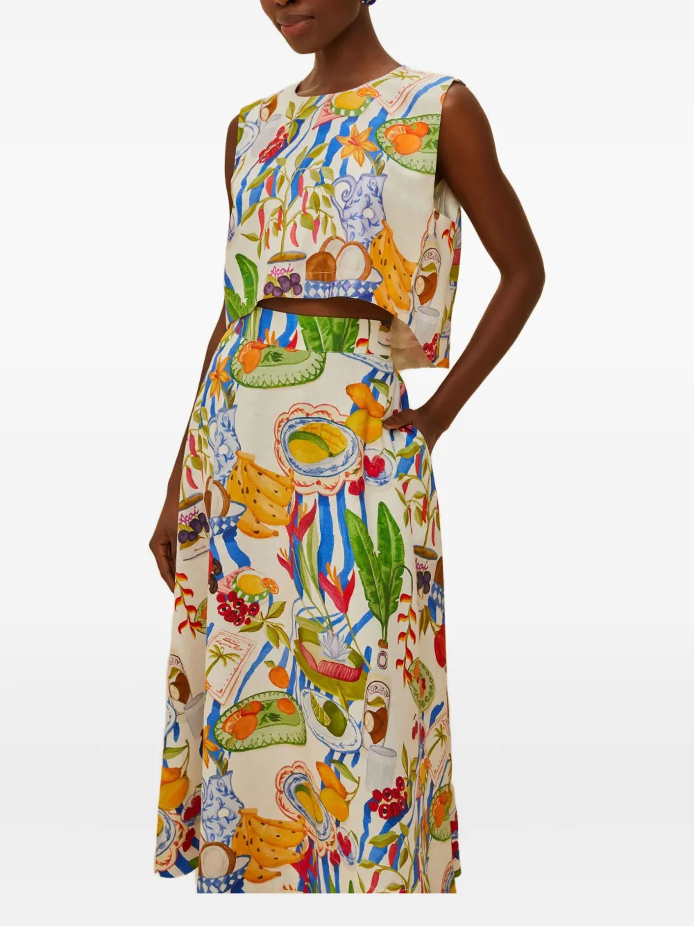 FARM Rio Fresh Table patterned midi skirt - Bianco